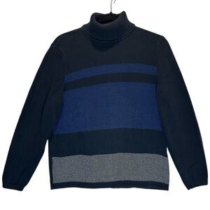 Karen Scott Black Blue White Colorblock Cotton Turtleneck Sweater - Large